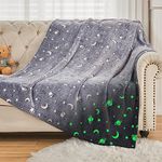 SOCHOW Glow in The Dark Throw Blanket 50 x 60 Inches, Galaxy Stars Pattern Super Soft Flannel Fleece Blanket, All Seasons Grey Blanket for Kids