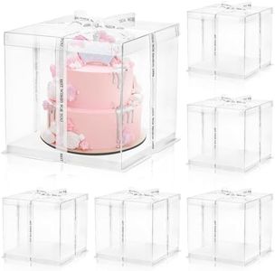 Cididu 6 Pcs Clear Cake Box with Ribbon 2-Layer 10x10x10 Inch, Transparent Cake Carrier Box with Lids, PET Tall Cake Packaging Boxes, Clear Gift Boxes for Birthday, Wedding and Festival Party