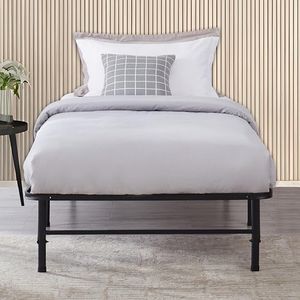 Narrow Twin Bed Frame with Heavy Duty Steel Slats 14 Inches Metal Platform Foldable Bed Frame Mattress Foundation No Box Spring Needed Easy Assembly Quiet Noise - Free 13 Under Storage Space Black