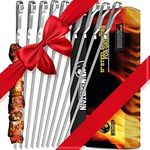 BBQ Grilling Kabob Skewers - 17” Stainless Steel - Long Reusable Flat Metal - Barbecue Shish Kebab Sticks – Set of 10 w/Handy Storage Bag