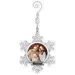 FamiworthsChristmas Photo Ornament - Glittered White Snowflake with Clear Rhinestone Accents and Blessed Engraved on The Bottom - Includes a S-Hook for Xmas Tree - Gift/Storage Bag Included