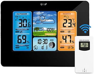 Powcan Weather Stations Wireless Indoor Outdoor with Alert and Temperature/Humidity/Barometric/Forecast/Moon Phase/Alarm Clock, LCD Digital Weather Station with Outdoor Sensor for Home Office (Black)