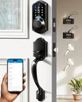 Veise Fingerprint Smart Locks for Front Door with Handle Set, App Control, Keyless Entry Keypad Deadbolt, Digital Electronic Touchscreen, Easy Install, Auto Lock, Matte Black