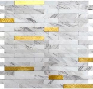 Peel & Stick Backsplash Wall Tile. 10 White & Gold Faux Marble 11.8" X 10.23" Self-Adhesive Sheets, 9.26 Sqft/Box. Strong, Removable Tile for Kitchens, Bathrooms, Vanity, Fireplace, RV Decor