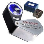 PagKis Triplet Loupe Magnifier with LED UV for Gems, Jewelry, Rocks, Watches, Antiques Gems, Coins (10 x + UV Light,6 LED Lights)