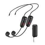 Wireless Microphone Headset,UHF Dual Headset Microphone System,165FT Range Transmission with LED Digital Display, for Teaching Fitness Instructor Tour Guide