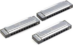 Fender Blues Deluxe Harmonica, Pack of 3 with case (Keys C,G,A)