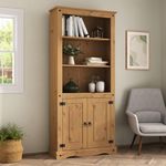 Corona 2 Door Bookcase Display Cabinet 3 Tier Solid Mexican Pine