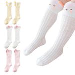 SNOWIE SOFT® 3 Pairs Baby Girls Stocking Polyester Cotton Mesh Stocking Knee High Breathable Summer Stockings Cartoon Baby Stockings Gift for Baby Girls 1-3 Years Old, M