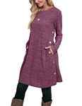 OFEEFAN Womens Long Sleeve Tunic Dres Fall Outfits with Pockets Buttons, Ei0941- Red, Large