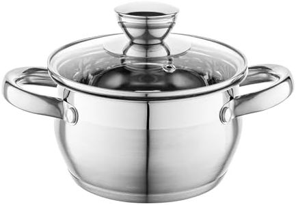 FLORINA Cacerola de Acero Inoxidable (1,3 l) 14 cm I Ollas Cocina con Tapa de Cristal OLIVER I Apto para Lavavajillas I Olla para Pasta, Sopas I Ideal para Todo Tipo de Cocinas, Incluyendo Inducción