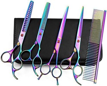 Moontay Professional 7.0" Pet Grooming Scissors Set, 4-Pieces 440C Japanese Steel Straight & Curved & Thinning & Chunker Shears/Scissors with 1 Grooming Comb for Dog Cat and More Pets, Multicolour