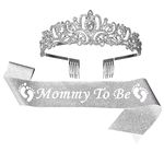 Mom To Be Baby Shower Decorations, Mommy To Be Crown and Sash Mother To Be Sash Baby Shower Boy Mommy To Be Sash and Tiara Set for Boys and Girls (Silver), Satin