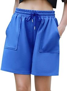 Cowasto Knee Length Sweat Shorts Bermuda Shorts for Teen Girls Casual Summer Running Shorts with Pockets Blue S
