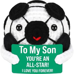BiuNiuring Gifts for Son from Mom Dad, Fathers Day, Birthday, Graduation, Back to School Gifts for Kids Teens Adults Son in Law Bonus Step Son, Emotional Crochet Soccer Plush