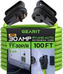 GearIT 30-Amp Extension Cord for RV and Auto, (100-Feet) 3-Prong 125-Volt 10/3 STW 10AWG Gauge 3 Wire, NEMA TT-30P to TT-30R, Outdoor Camper Power Cord