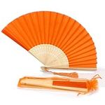 FANSOF.FANS Fabric Handheld Folding Hand Fan With a Tassel Grade A Bamboo Ribs for Women Girls Summer Party Event Favour Birthday Wedding Souvenir Gift (Orange)