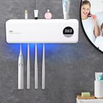 Toothbrush Holders Wall Mounted with Fan, UV Sanitizer for Bathroom Decor, Wireless Wall Mounted USB Rechargable Battery, Digital Time Toothbrush & Razor Holder/Organizer Smart Air Dryer Function