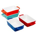 Invero® 4x Set of Mini Stoneware Rectangular Coloured Small Oven to Table Baking Dish ideal for Lasagne, Pies, Casserole, Tapas and more