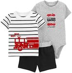 Carter's 3-Piece Giraffe Little Short Set, Firetruck, 6 Months