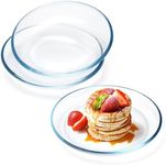 NUTRIUPS 3 Pack 7 inch Glass Plates, Clear Tempered Glass Dessert Plates, Glass Plate Set for Appetizer, Fruits, Cake, Salad, Dishwasher and Microwave Safe