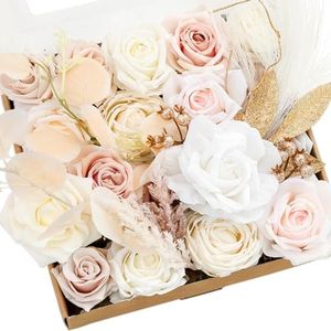 Ling's Moment White and Beige Artificial Flowers and Greenery Combo Box Set, Neutral Fake Flower for DIY Wedding Bridal Bouquet, Centerpieces Decor, Floral Arrangement Decor, etc.