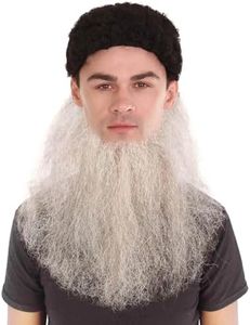 HPO Men's Human Hair Blend Long Beard Cosplay Facial Hair (Mix-White)