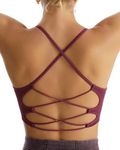 RUNNING GIRL Sports Bras for Women,Sexy Crisscross Back Seamless Padded Sports Bra Medium Support with Removable Pads, Wine Red, Medium