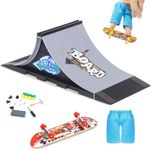 KETIEE Finger Skateboards Ramp Set, Skatepark Deck Kit Training Props with Ramps, Fingerboard & Shorts, Customizable and Buildable Interactive Skate Game, Mini Finger Skate Park Kit for Kids (A Grey)