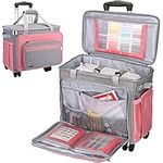 FINESUN Sewing Machine Case with Wheels, Grey& Pink - Foldable Deluxe Rolling Sewing Machine Carrying Bag for Brother, Singer, Bernina and Most Machines