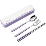 DEVICO Travel Cutlery Set, Camping Cutlery Set for 1, Portable 18/8 Stainless Steel Camping Utensils Include Fork Spoon Chopsticks (Purple)