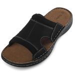 TIESTRA Mens Leather Sandal Wide Fit Walking Fisherman Sandal leisures Outdoor Open Toe Comfortable Soft Summer Beach Shoes Black Brown UK9/43EU