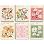 6 PCS Flower Market Wall Art Poster Unframed Abstract Wall Art Colorful Floral Prints Aesthetic Room Decor Drawing Posters Gallery Wall Decor for Bedroom Dormitory Living Room 8 x 10inch (Colorful)