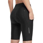 BALEAF Women's 10" Bike Shorts High Waist 4D Padded Cycling Compression Shorts Pockets Mountain Biking Spin Gel UPF50+, 01-black, Medium