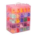 BELLE VOUS 5 Tier Pink Tall Clear Transparent Plastic Stackable Storage Box - Adjustable Compartment Slots - Max 50 Compartments - Container for Storing Toys, Jewellery, Beads, Arts & Crafts, Tools