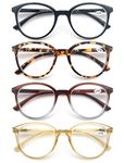 MODFANS 4-Pack Reading Glasses 3.5 Fashion Printed for Men Women,Eyeglasses Round Frame Comfort Spring Hinges,Readers Black-Brown-Tortoiseshell-Yellow