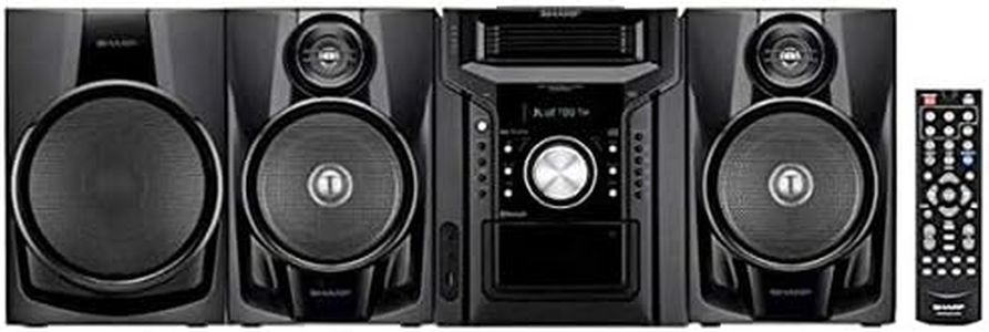 Sharp CD-BHS1050 350W 5-Disc Mini Shelf Speaker/Subwoofer System with Cassette and Bluetooth, AM/FM Digital Tuner, USB Port for MP3 Playback, 350W RMS Power Output and 875W Peak Power, Remote Included