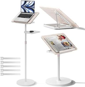 2 in 1 Adjustable Book Stand - Dual-Use Floor and Desktop Book Holder Stand, Height Adjustable 23.5-52 in, Elastic Page Clips for Music Sheet, Recipe, Tablet, Laptop-White