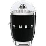 Smeg Retro 50's Style Citrus Juicer with Stainless Steel Reamer and Strainer, Anti-Drip Spout, 70W, Black, CJF11BLUK