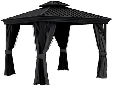 Outsunny 3 x 3.7m Outdoor Hardtop Gazebo Canopy Aluminium Frame with 2-Tier Roof & Mesh Netting Sidewalls for Patio, Dark Grey