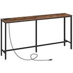 MAHANCRIS Console Table with Power Outlet, 160 CM Narrow Sofa Table, Industrial Entryway Table with USB Ports, Behind Couch Table for Entryway, Hallway, Foyer, Living Room, Rustic Brown ACTHR16KE01V