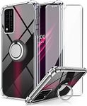 for T-Mobile Revvl V Plus 5G Case with Tempered Glass Screen Protector Clear Soft Shockproof Protective Phone Case Cover with 360 Degree Rotating Holder Kickstand for T-Mobile REVVL V+ 5G 6.82 inch