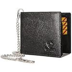 HUMERPAUL Mens Wallet with Chain Genuine Leather Purse RFID Blocking Bifold Wallet with ID Window Card Slots, Black