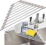 Triangle Dish Drying Rack for Sink Corner Roll Up Dish Drying Rack Folding Stainless Steel Multipurpose Over The Sink Corner Dish Drainer Mat for Kitchen (Grey)