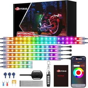 8Pcs Motorcycle Led Underglow Kit with Brake Turn Signal, Motorcycle RGB Lights with DITRIO APP/RF Remote Control, Dual Zone,12V Waterproof Pixelglow Effects for Motorcycles, Golf Carts, ATVs, UTVs