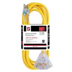 EP 50 Ft 12/3 Lighted Outdoor Extension Cord with 3 Electrical Power Outlets -12 Gauge 3 Prong SJTW Heavy Duty Yellow Extension Cable with 3 Prong Grounded Plug for Safety,UL Listed