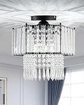 HOPGGIE Crystal Small Chandeliers Mini Chandelier Semi Flush Mount Ceiling Light Fixtures for Hallway Foye Kitchen Dining Room Bathroom Bedroom Closet (E26 Bulb Base, Black)