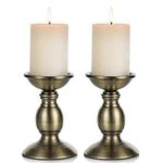 NUPTIO Bronze 2 Pcs Iron Pillar Candle Holders, Ideal for 80mm Pillar Candles or Flameless Led Candles, Halloween Christmas Candle Holder Decorations, Gifts for Wedding Party Home Spa Reiki(2 x S)