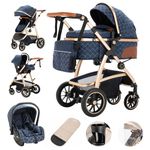 Gcarebb 3 in 1 Prams Travel System, Pushchair with Height Adjustable Handle, Travel Pram with Mosquito Net, Baby Stroller with Aluminum Frame for Newborn 0-4 Years