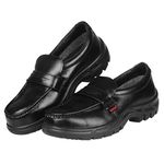 Karam FS72 Slip-On Buff Grain Black Safety Shoes for Men | Single Density | Steel Toe | Black PU Sole | Antistatic, Antislip, Oil & Heat Resistant | Size-13